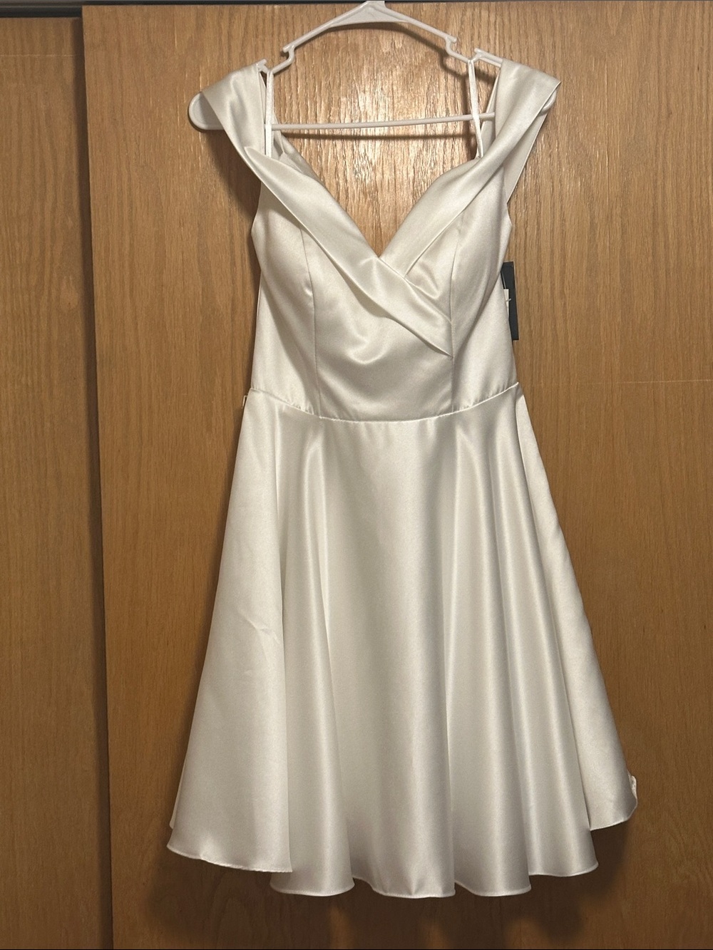 Strapless Off-White Satin A-Line Party Dress